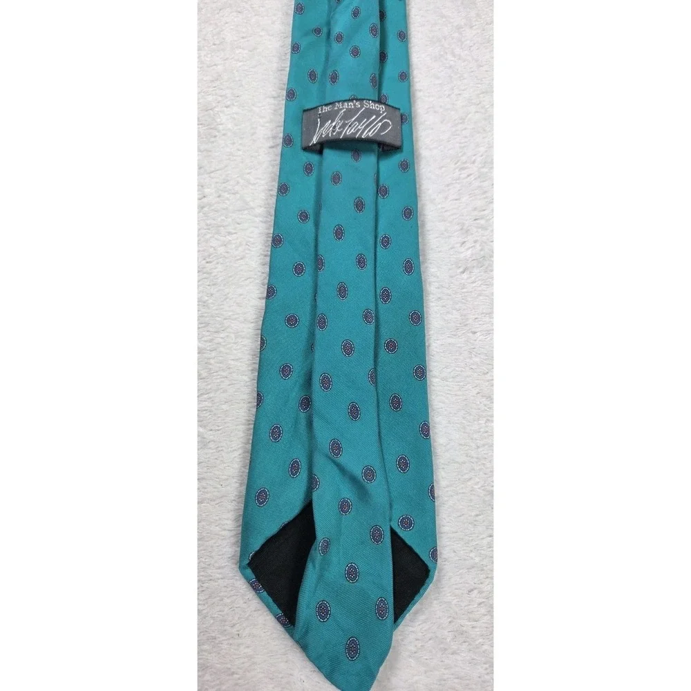 Joseph Abboud Silk Tie Teal Blue Medallion Dot USA Made Classic Mens Designer...